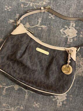 Michael Kors jet Brown Logo Shoulder Bag with Cream Trim